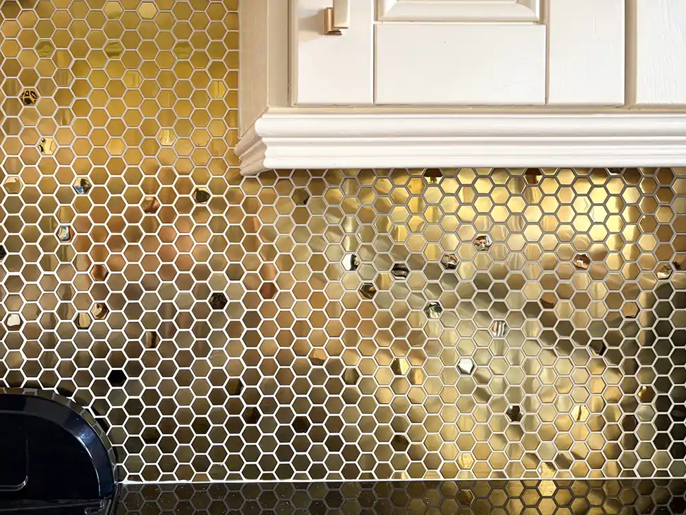 Golden Backsplash Kitchen Wall Tiles Patterned Tiles Bathroom Hexagon Mosaic 164 2 M 1000 S Gold Decorative Wall Tiles Project Kitchen Renovation Remodel  E-Mosaictile Design Journey  2
